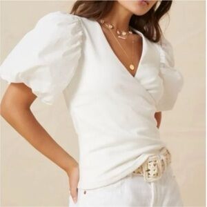 Maeve by Anthropologie Puff-Sleeve Wrap Top Women’s XS Off-White Bridal Boho